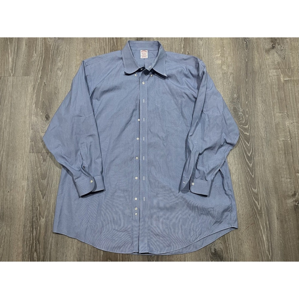 Brooks Brothers Madison Shirt Mens 19-35 Blue Micro Houndstooth Supima Non-Iron